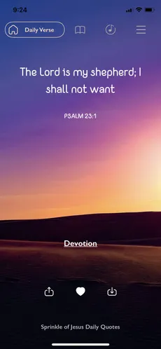 Psalm 23:1, "The Lord is my shepherd; I shall not want", over a purple evening sky.